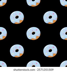 Donuts seamless pattern background. Donuts illustration pattern. Donuts background. Perfect for fabric, textile, wallpaper, decor, print or packaging. SSTKbackgrounds