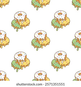 Donuts seamless pattern background. Donuts illustration pattern. Donuts background. Perfect for fabric, textile, wallpaper, decor, print or packaging. SSTKbackgrounds