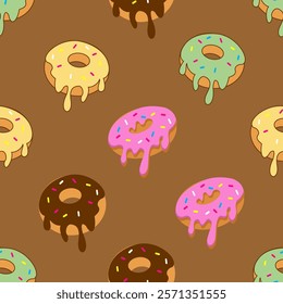 Donuts seamless pattern background. Donuts illustration pattern. Donuts background. Perfect for fabric, textile, wallpaper, decor, print or packaging. SSTKbackgrounds