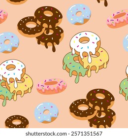 Donuts seamless pattern background. Donuts illustration pattern. Donuts background. Perfect for fabric, textile, wallpaper, decor, print or packaging. SSTKbackgrounds