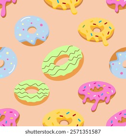 Donuts seamless pattern background. Donuts illustration pattern. Donuts background. Perfect for fabric, textile, wallpaper, decor, print or packaging. SSTKbackgrounds