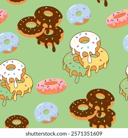 Donuts seamless pattern background. Donuts illustration pattern. Donuts background. Perfect for fabric, textile, wallpaper, decor, print or packaging. SSTKbackgrounds