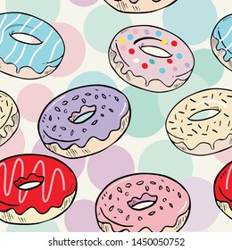 donuts seamless pattern background .Vector illustration in a doodle style for t-shirt and apparel