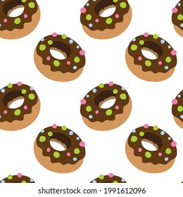 Donuts seamless pattern. Chocolate dessert hand drawn endless background. Part of set.