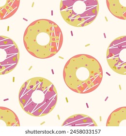 Donuts seamless pattern, Cute heart donut shaped pattern. valentine's day seamless donuts pattern. Colourful design for textile, wallpaper, fabric, décor.