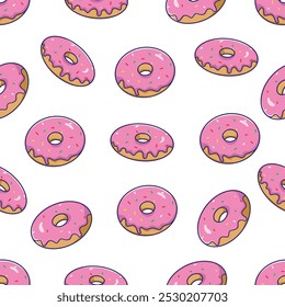 Donuts seamless pattern. Cute sweet food baby background. Colorful design for textile, wallpaper, fabric, decor. Vector