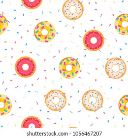 Donuts seamless pattern. Food background. Vector illustration.