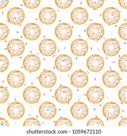 Donuts seamless pattern. Food background. Vector illustration.