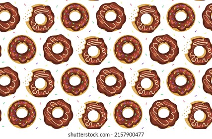 Donuts Seamless Pattern. Glazed chocolate donuts sweet dessert background. 