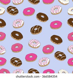 Donuts seamless pattern on the blue background
