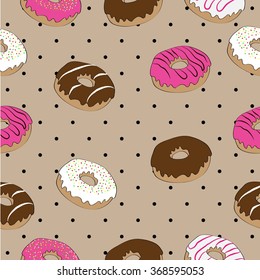 donuts seamless pattern on the polka dots background