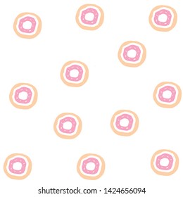 Donuts seamless pattern on white background. Cute sweet food baby background. Colorful design for textile, wallpaper, fabric, decor.