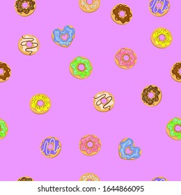 Donuts seamless pattern. Vector graphics.