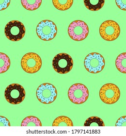 Donuts seamless pattern. Vector illustration.
