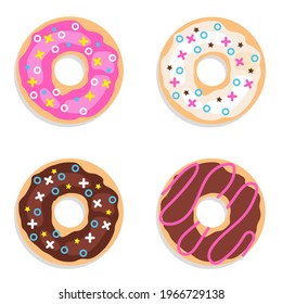 Donuts, set of chocolate donuts isolated on white background. Vector illustration. Vector.