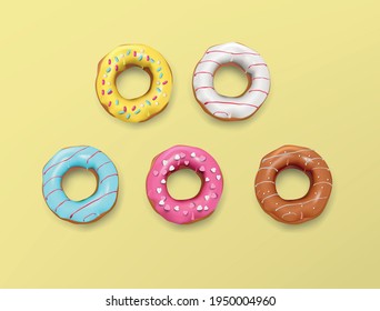 Donuts set in icing and sprinkling. Realistic illustration of sweets.