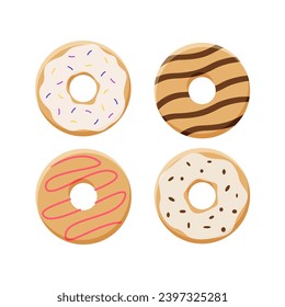 Donuts set, icon cartoon. Vector illustration of sweet dessert pastries. Isolated on a white background.