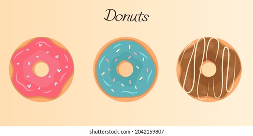 Donuts. Set of illustrations. Sweets for a cafe or for breakfast.
