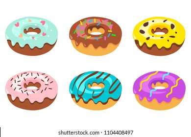 Donuts set, isolated, colorful illustration on the white background