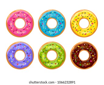 Donuts set isolated on white background in realistic style. Color glazed donuts. Vector illustration.