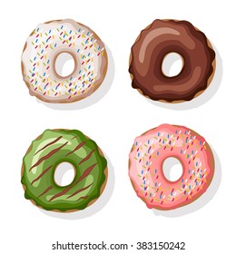 Donuts set. Isolated on white. Vector illustration.