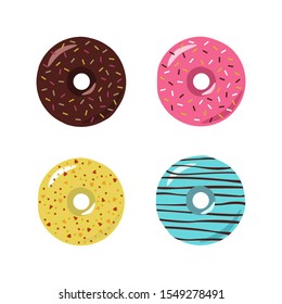 Donuts. Set of multicolored donuts isolated on white background. Vector illustration