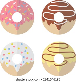 Donuts, a set of realistic donuts on a pink background with a white stroke. Vector, cartoon illustration. Vector.