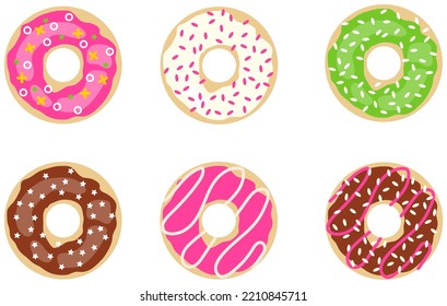 Donuts, a set of realistic donuts on a white background with a white stroke. Vector, cartoon illustration. Vector.