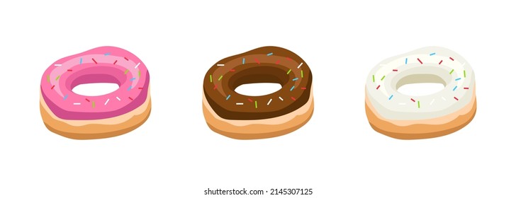 Donuts set. Vector 3d donuts isolated on white background. Vector clipart.