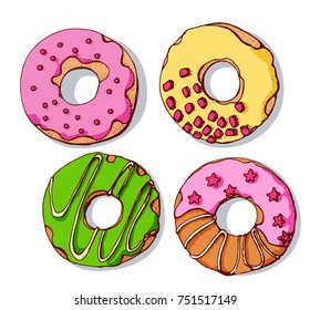 donuts set vector illustration , freehand drawing