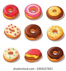 Donuts set vector isometric isolated on white