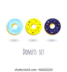 donuts set yellow blue isolated on the white background