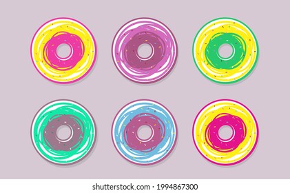 Donuts set,in bright mouth-watering color.Vector illustrations.Trendy vector style.