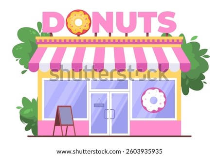 Donuts shop building on isolated background. Vector illustration in a flat style