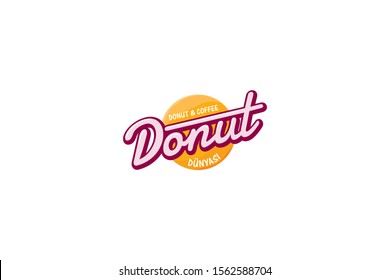 Donuts Shop Logo. Cafe Or Bakery Emblem. Bitten Donut With Lettering And Small Candies.