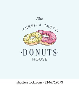 Donuts Shop Logo. Cafe Or Bakery Emblem. Donut With Lettering And Small Candies. Identity. Business Card