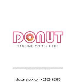 Donuts Shop Logo. Cafe Or Bakery Emblem. Bitten Donut With Lettering And Small Candies. Identity. Business Card. Logo For Donut Shop And Bakery. Vector Illustration.