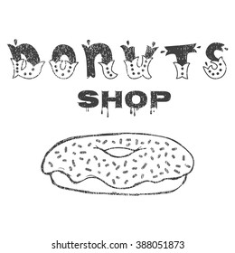 Donuts shop. The sign shop or decoration for the menu. Hand lettering inscription.
