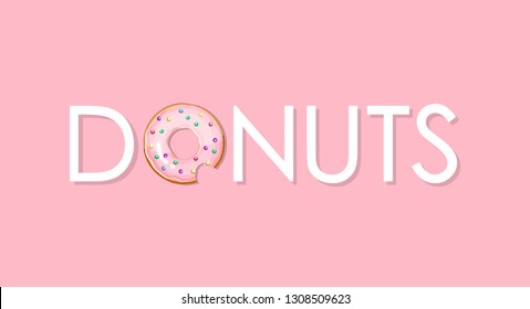 Donuts sign on pink background with real donut