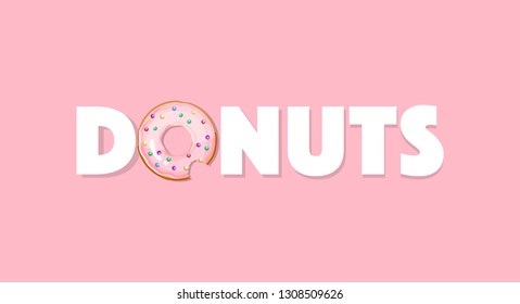 Donuts sign on pink background with real donut
