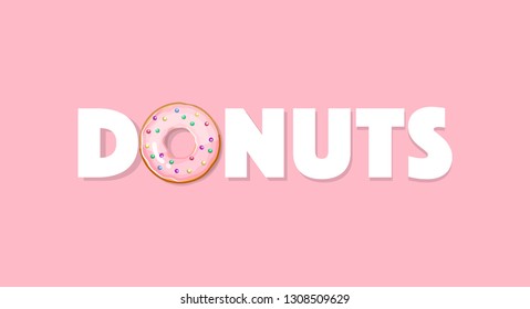 Donuts sign on pink background with real donut
