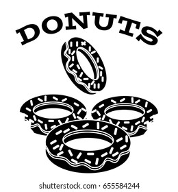 Donuts silhouette on white background. Vector illustration. Sweets and desserts.