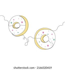 Donuts single line. Continuous line drawing of fast food minimalism design vector illustration