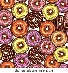 Donuts Sketch Bright Colorful Seamless Pattern