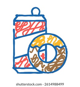 donuts snack and drink bottle doodle icon sketch vector. donuts snack and drink bottle sign. isolated symbol illustration