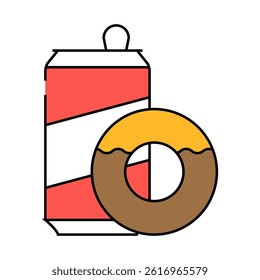 donuts snack and drink bottle line icon vector. donuts snack and drink bottle sign. isolated symbol illustration