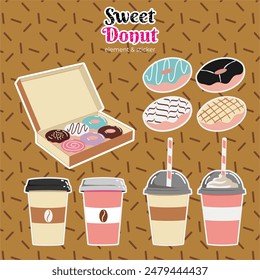 Donuts Sticker pack : Delightful assortment of donut theme stickers, perfect for expressing your love for sweet treats in chats, add some sweetness to conversations with these charming stickers