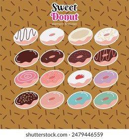 Donuts sticker pack : Delightful assortment of donut theme stickers, perfect for expressing your love for sweet treats in chats, add some sweetness to conversations with these charming stickers