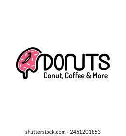 Donuts store logo. Patisserie, cafe or bakery emblem. Donut, Coffee or More...