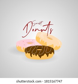 Donuts. Strawberry, Chocolate, Caramel set of tasty Donuts